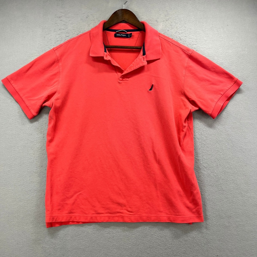 Nautica Polo Shirt Mens XL Coral Salmon Short Sleeve Preppy Golf Classic Casual